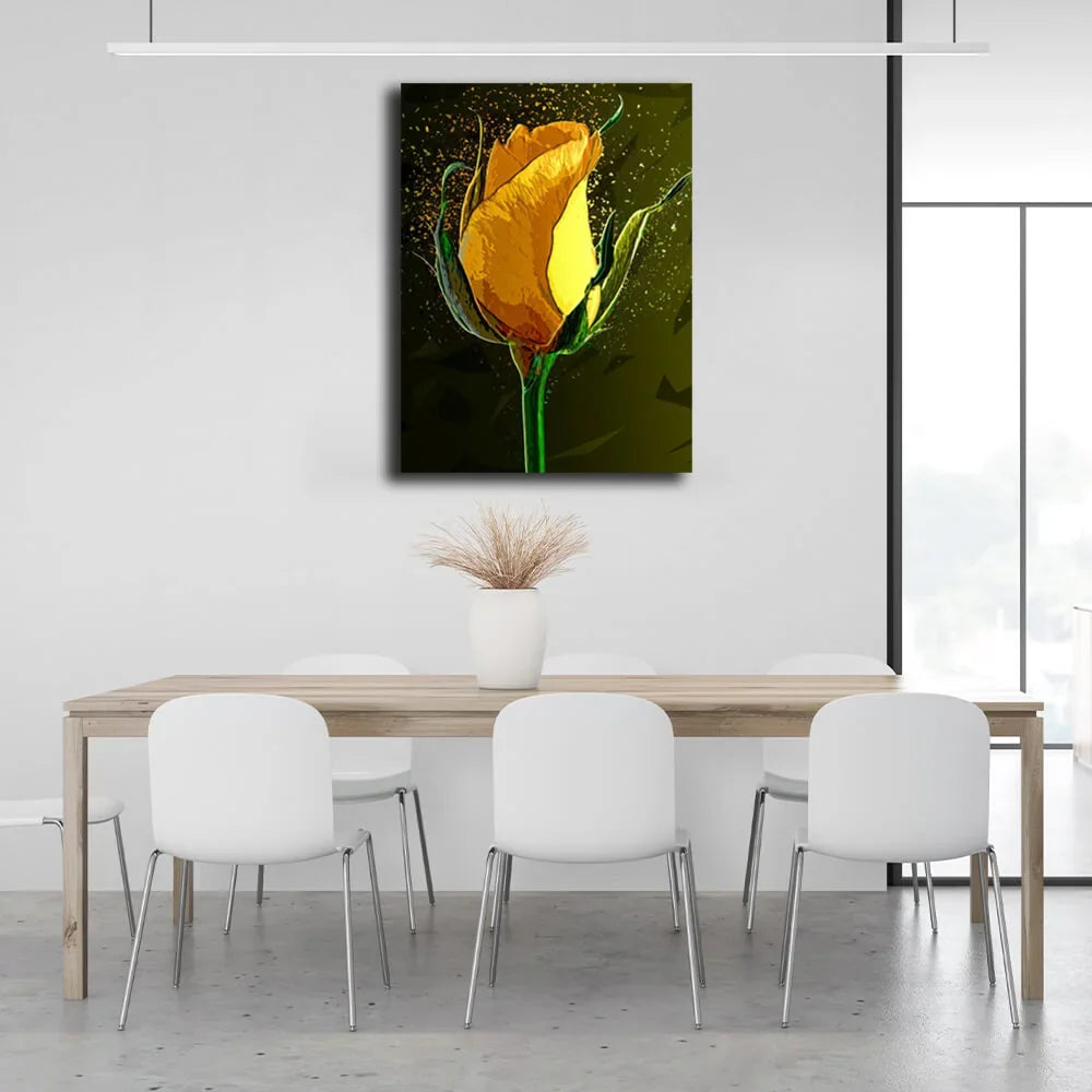 Interior A drawing of a yellow rose Canvas Wall Art Print
