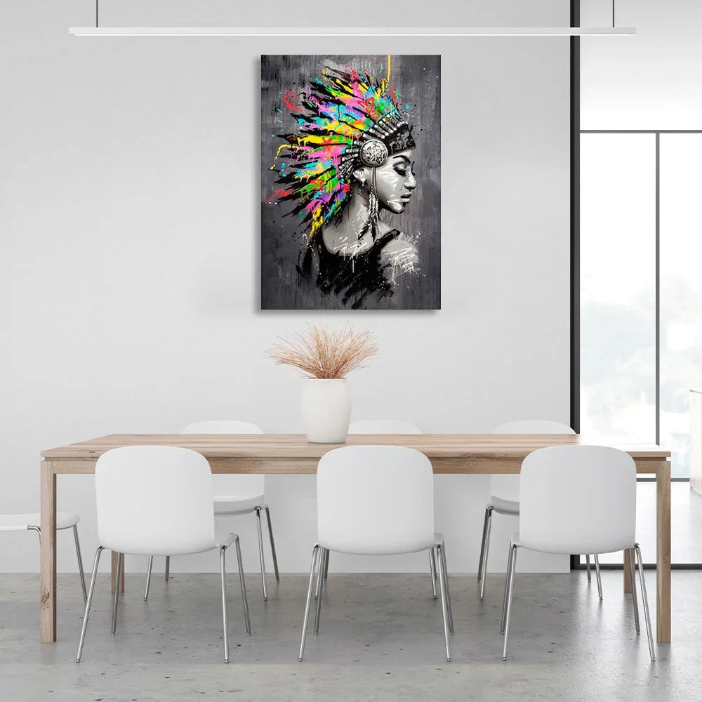 Indian on a gray background Canvas Wall Art Print