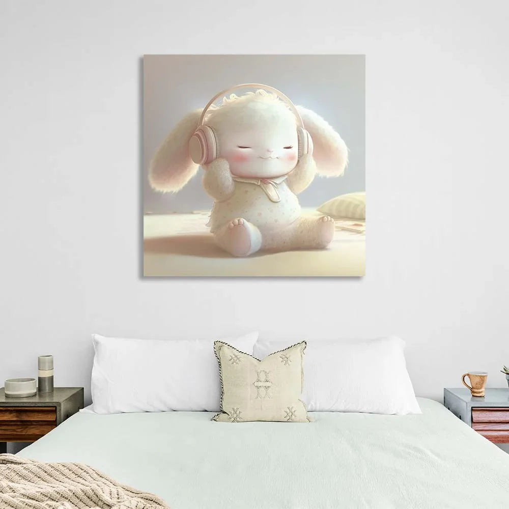 In the children's room Bunny in headphones Canvas Wall Art Print
