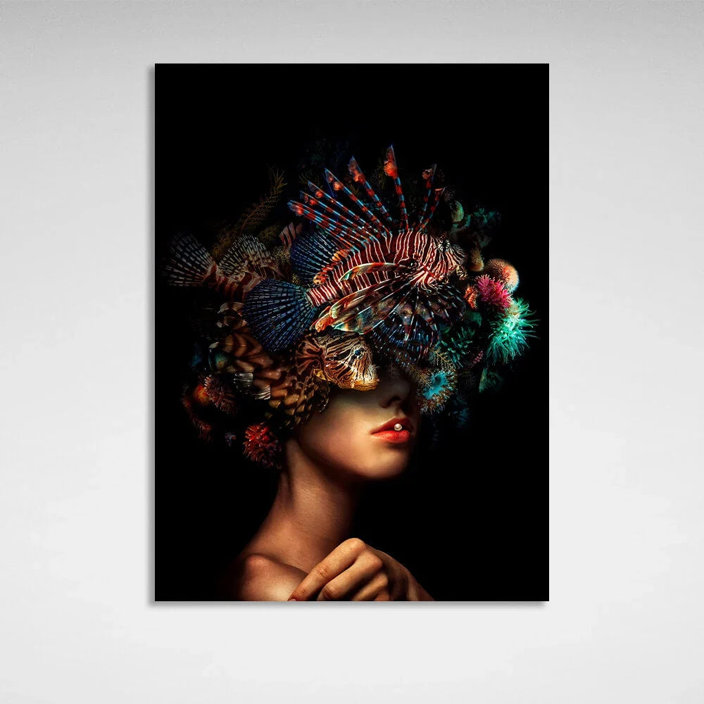 Interior The girl with the fish on her head Canvas Wall Art Print