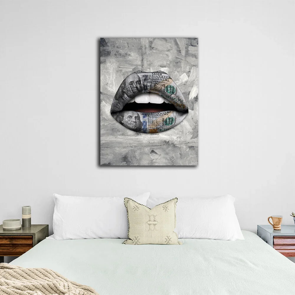 Lips white dollar Canvas Wall Art Print