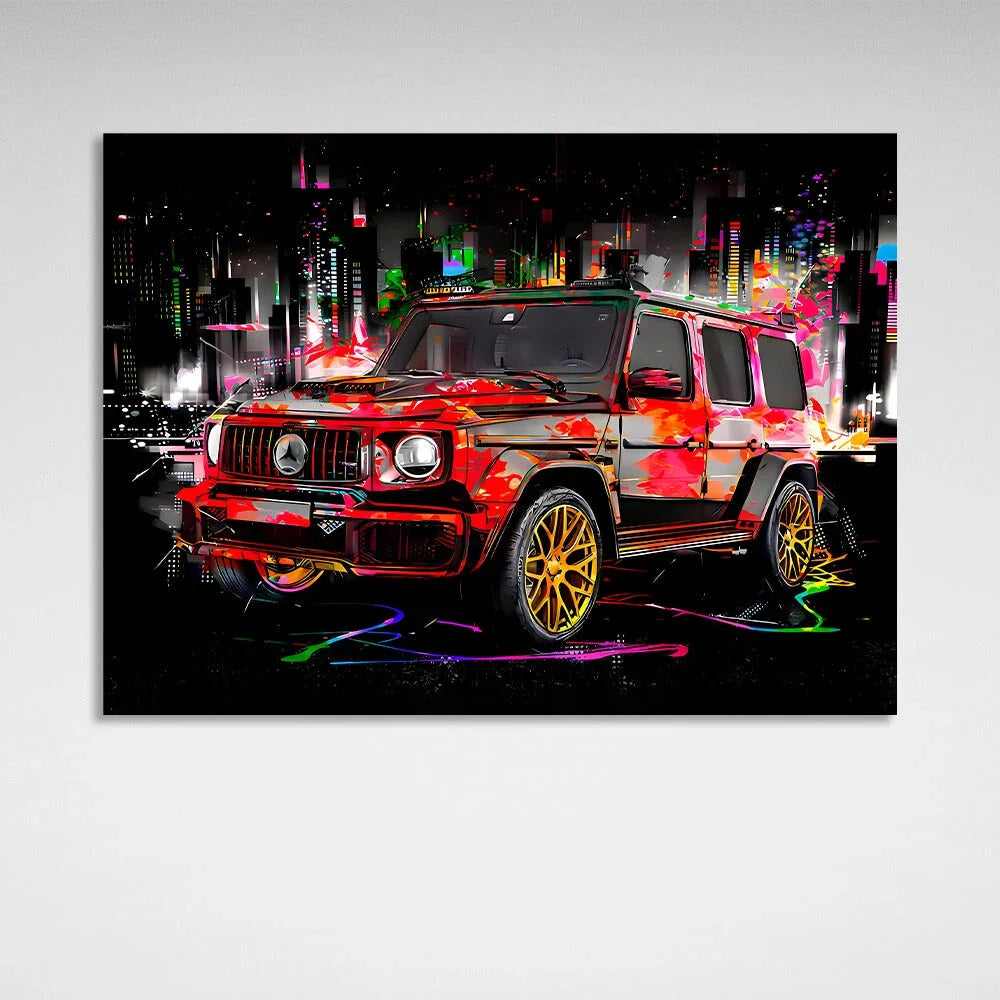 Mercedes G class car on the background of the night city  Canvas Wall Art Print