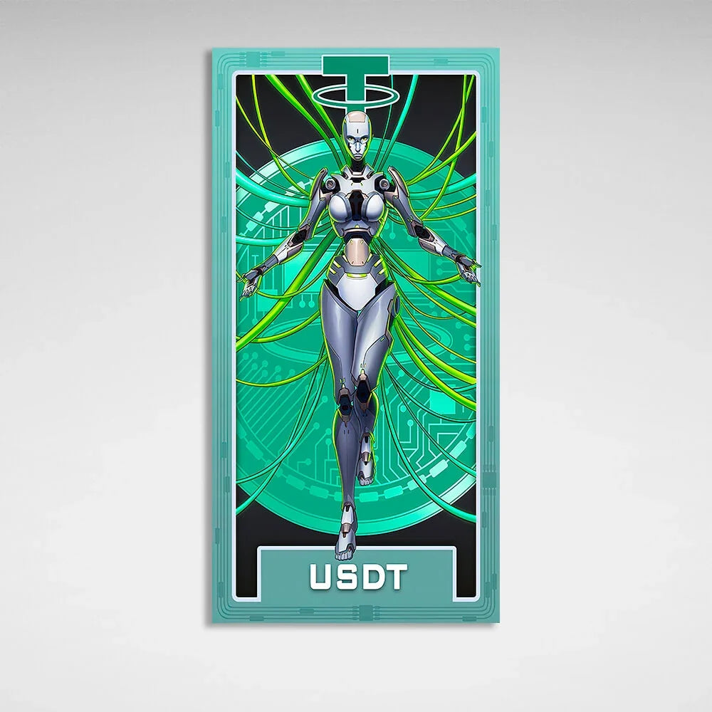 Money Crypto Warrior Robot Tether USDT Inspirational Canvas Wall Art Print