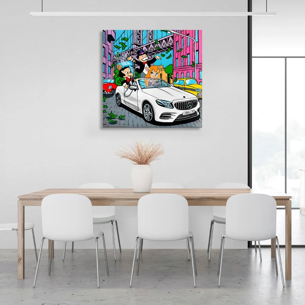 Monopoly man in the car Canvas Wall Art Print