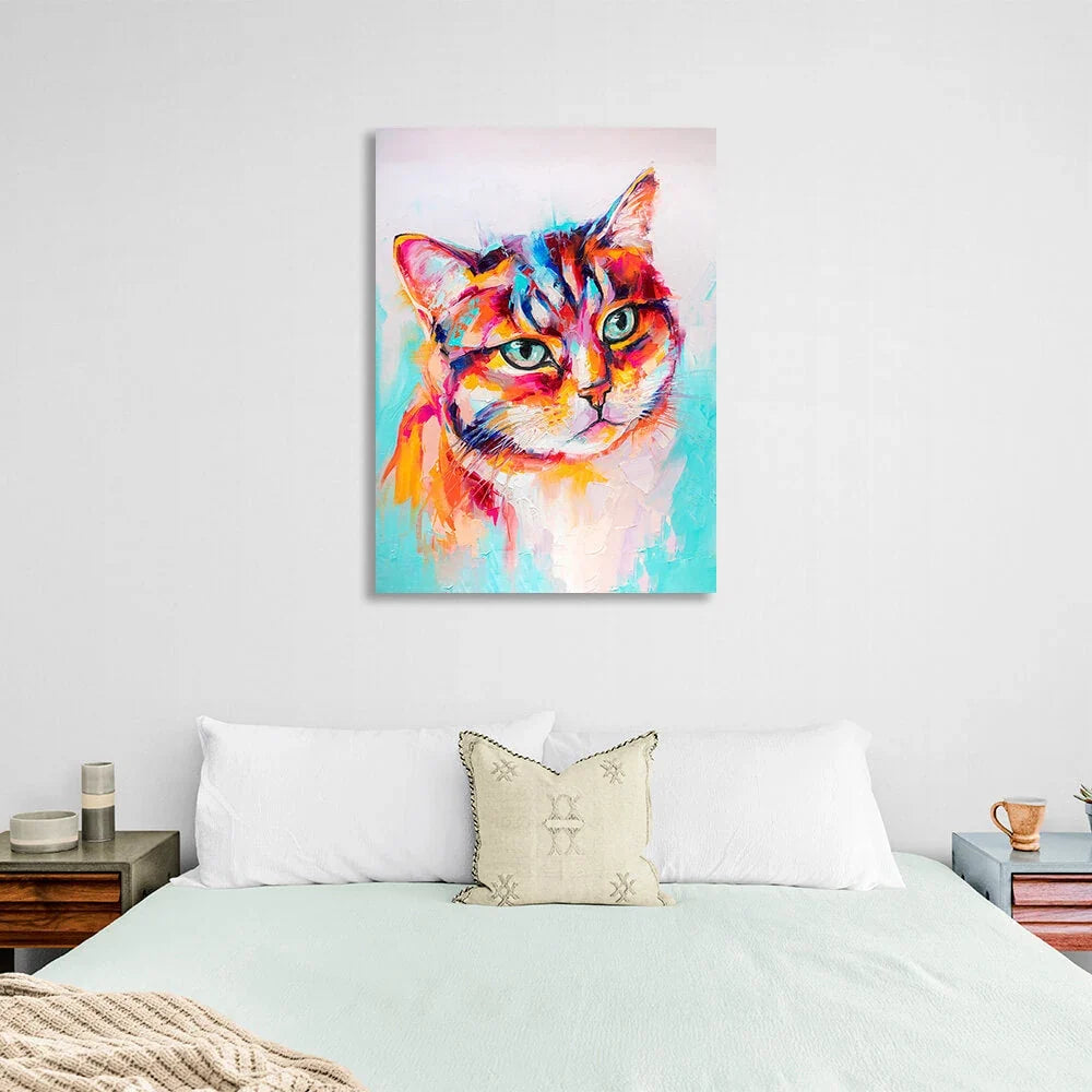Multicolored cat imitation drawing Canvas Wall Art Print