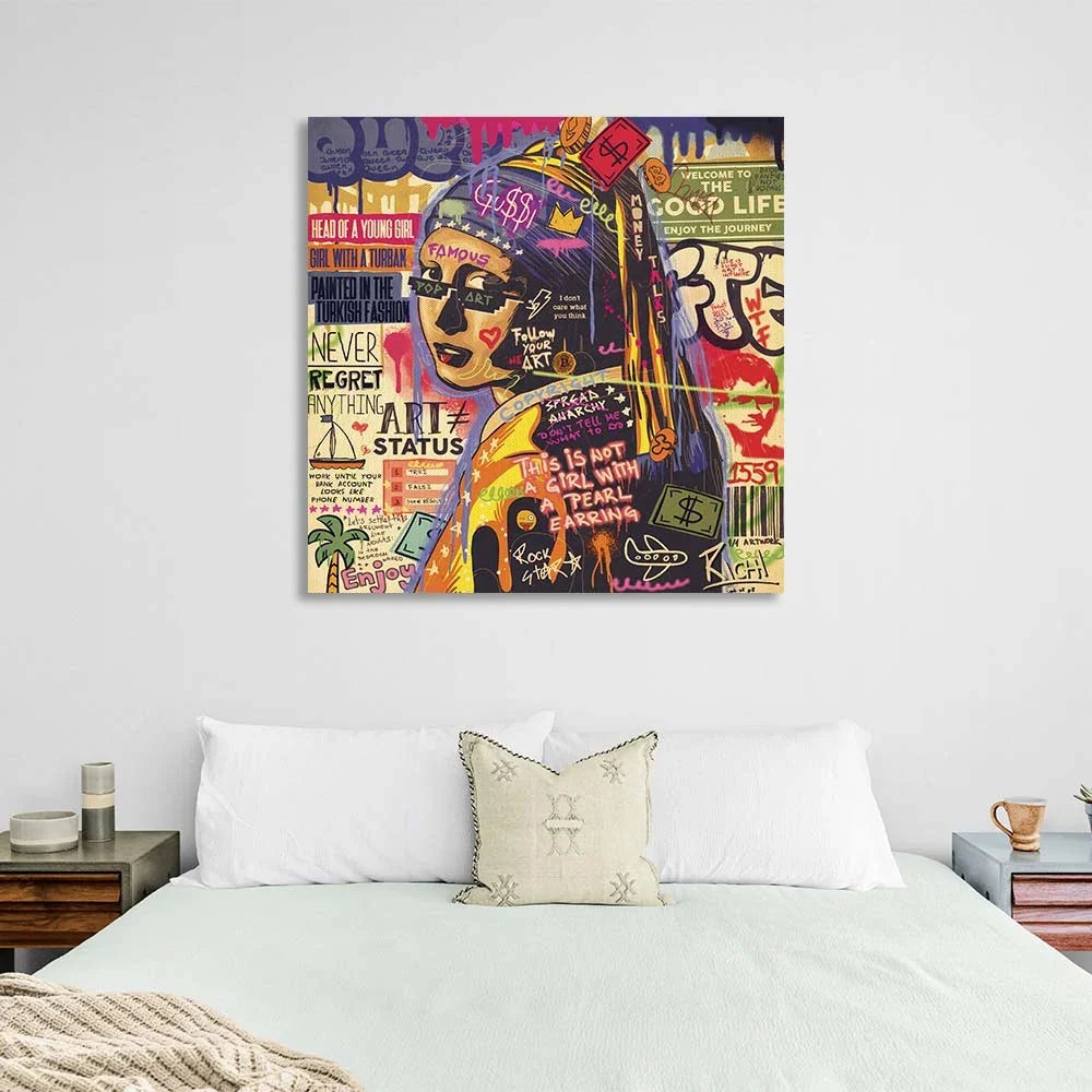 Pop art A girl with a pearl earring Canvas Wall Art Print