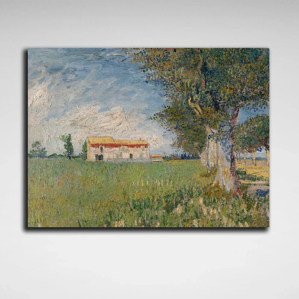 A farm in a wheat field Reproduction Canvas Wall Art Print