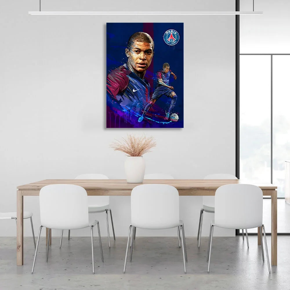PSG footballer Kylian Mbappe Canvas Wall Art Print