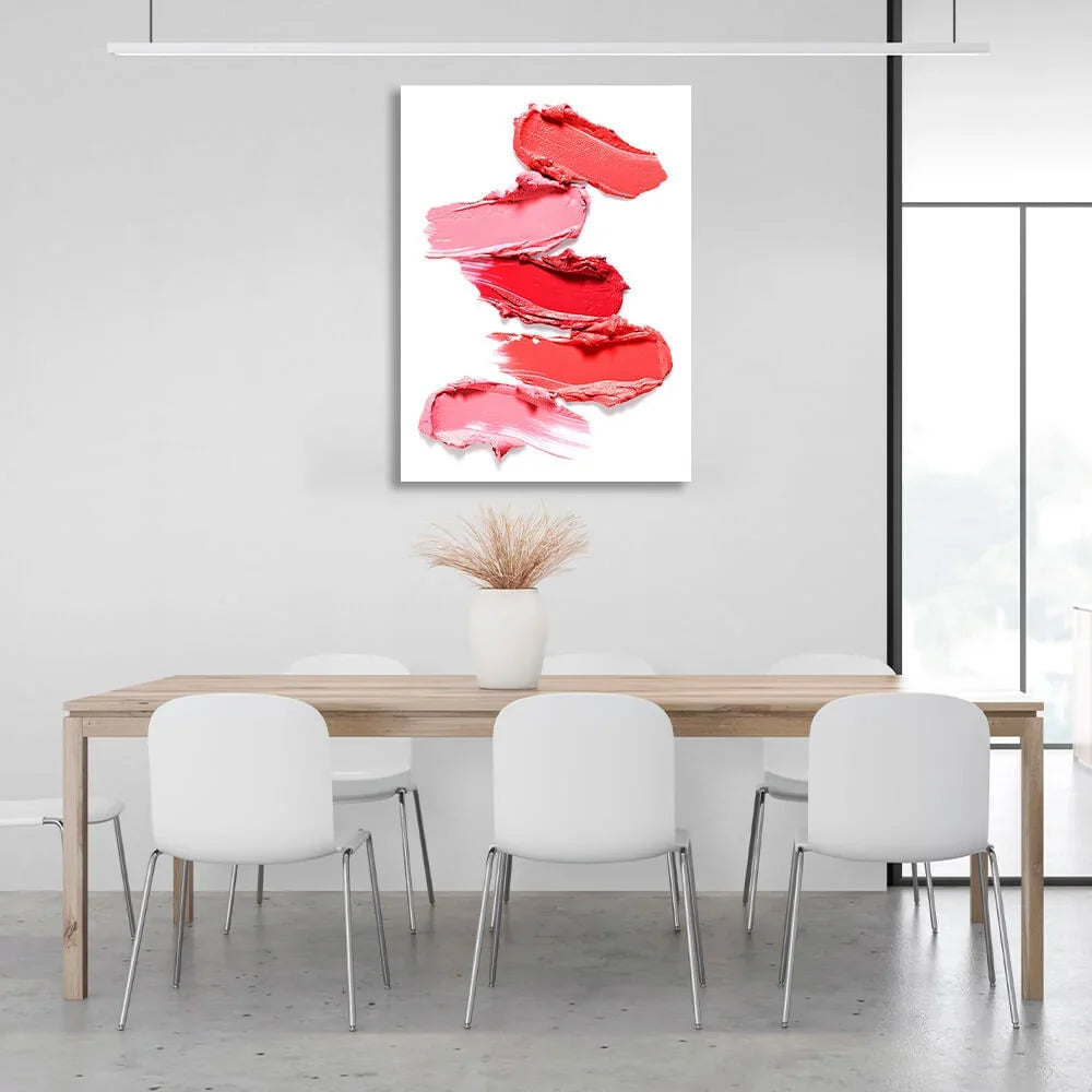 Red lipstick swatches on a white background Canvas Wall Art Print