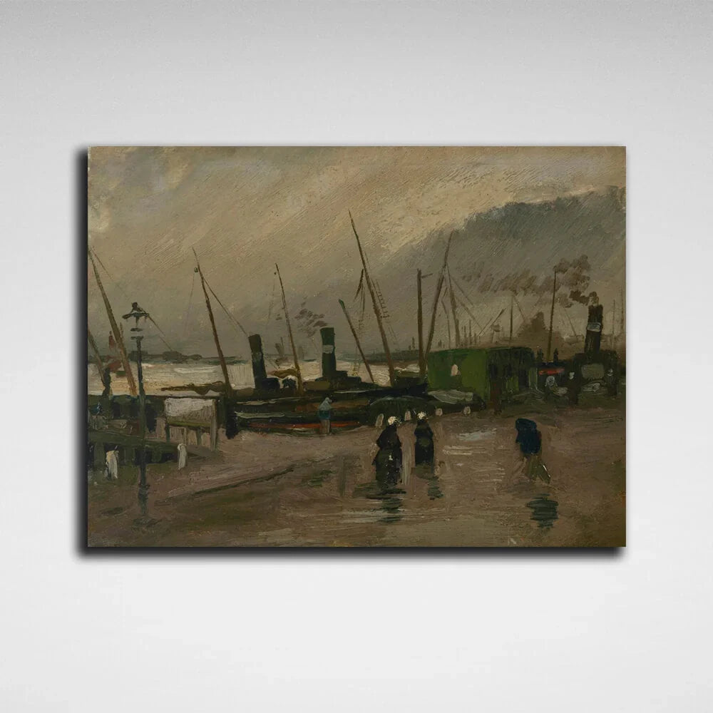 Quay with ships in Antwerp Vincent van Gogh Reproduction Canvas Wall Art Print