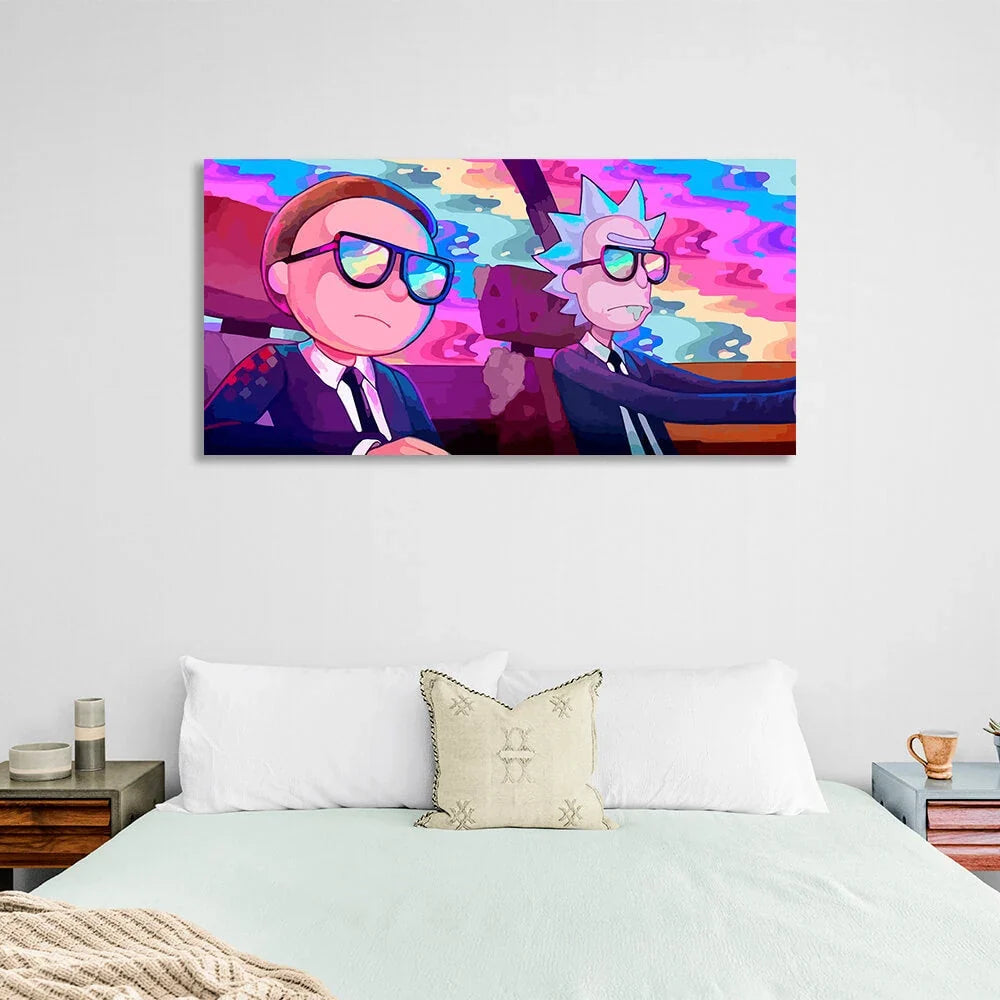 Rick and Morty in bright colors Canvas Wall Art Print