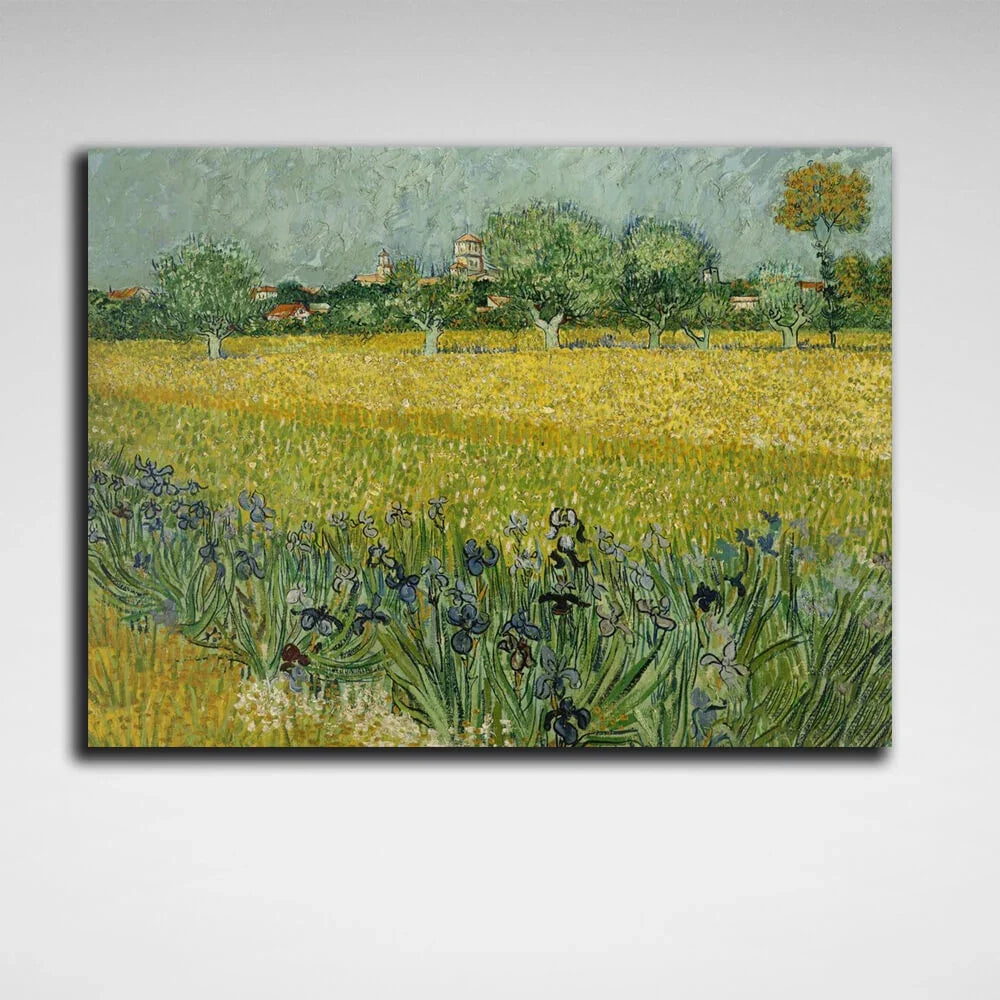 View of Arles with irises Reproduction Canvas Wall Art Print