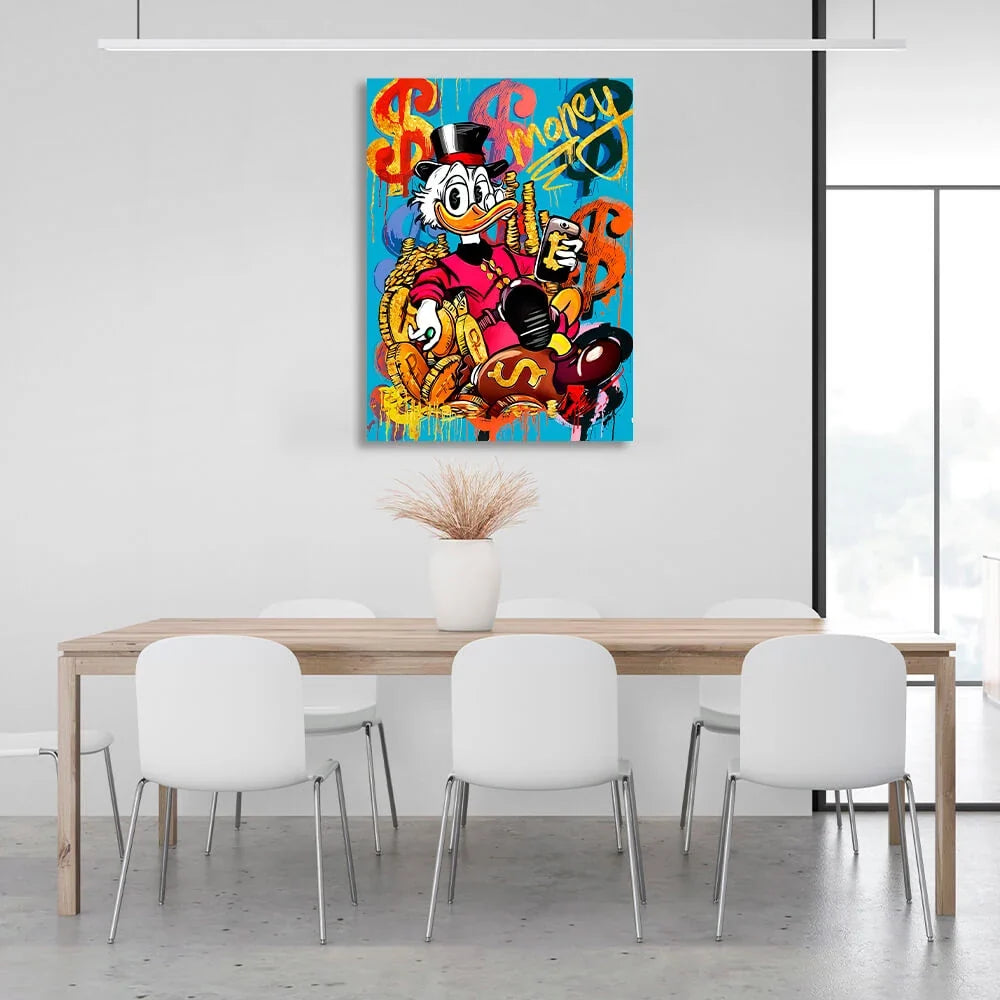 Scrooge on a throne made of money Inspirational Canvas Wall Art Print