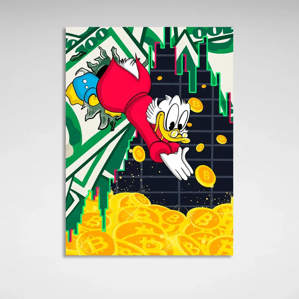 Scrooge's sea of Bitcoin coins Inspirational Canvas Wall Art Print