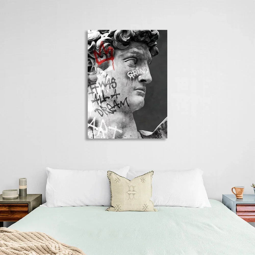Statue of David graffiti Canvas Wall Art Print