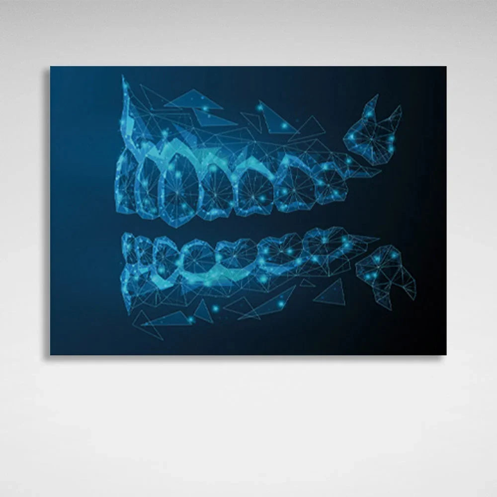 Teeth on a blue background Canvas Wall Art Print