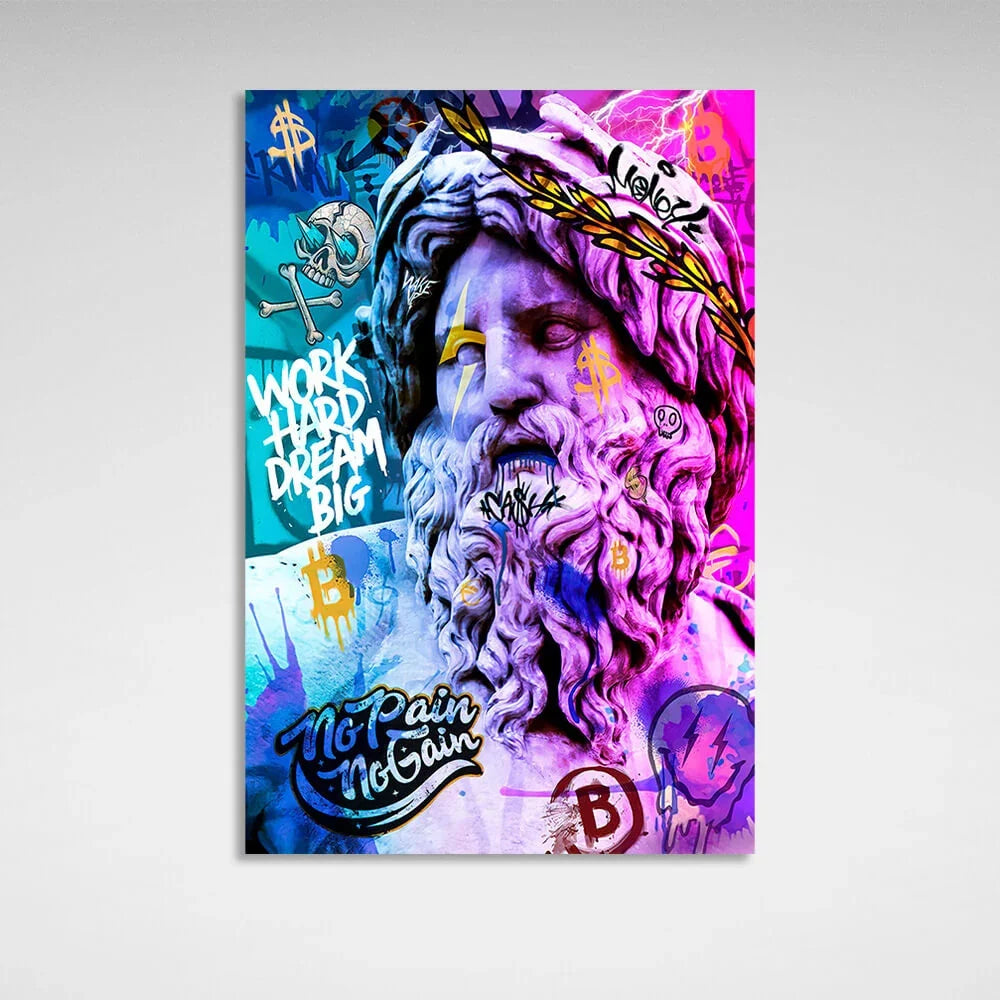 Statue of Zeus graffiti Canvas Wall Art Print