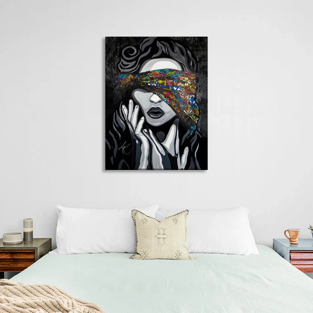 The girl with her eyes closed Canvas Wall Art Print