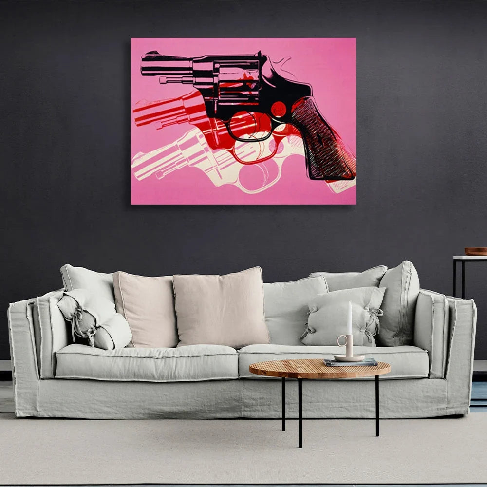 Three revolvers in different colors Canvas Wall Art Print