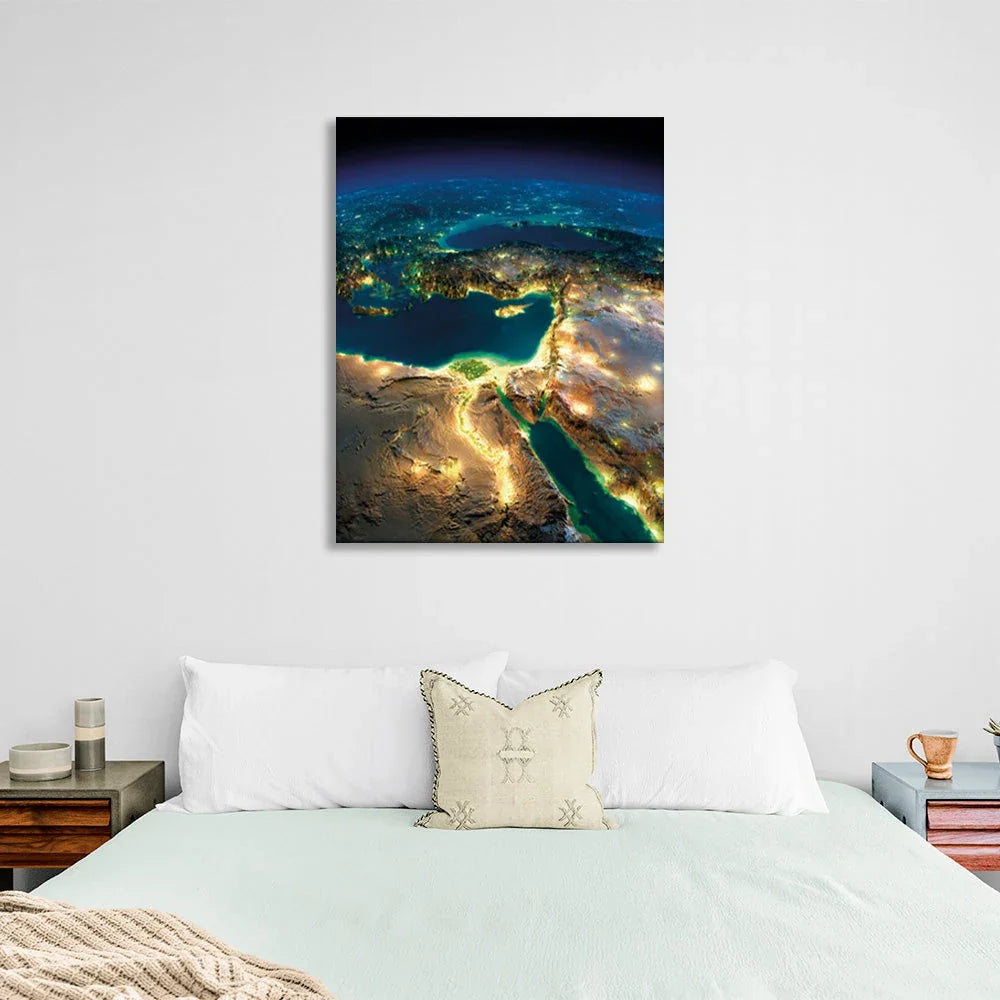 The planet in blue yellow green and blue color Canvas Wall Art Print