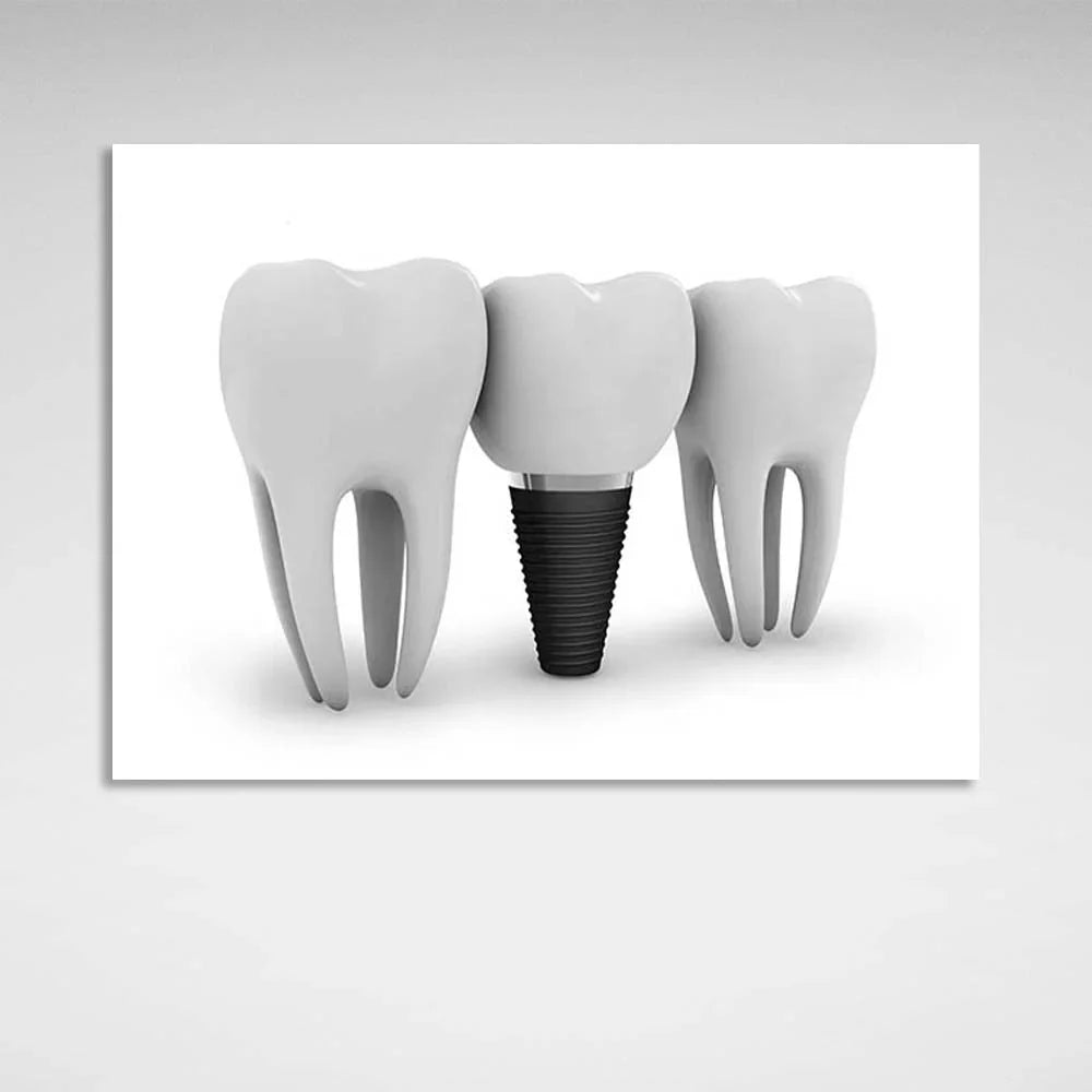 Three teeth on a white background Canvas Wall Art Print