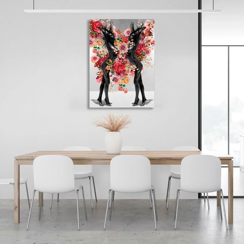Two girls in flowers Canvas Wall Art Print