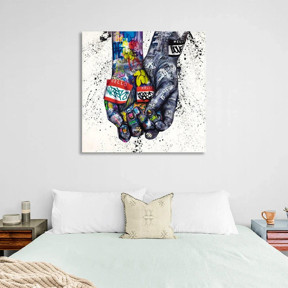 Two hands holding each other Canvas Wall Art Print