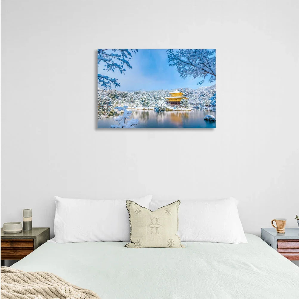 Winter Japanese traditional house Canvas Wall Art Print