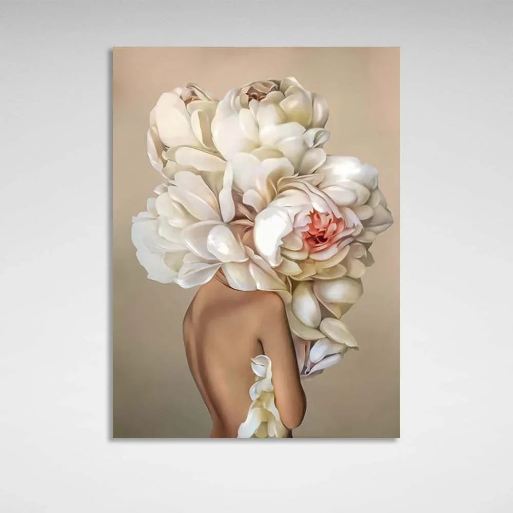 Girl with flowers on her head on brown background Canvas Wall Art Print