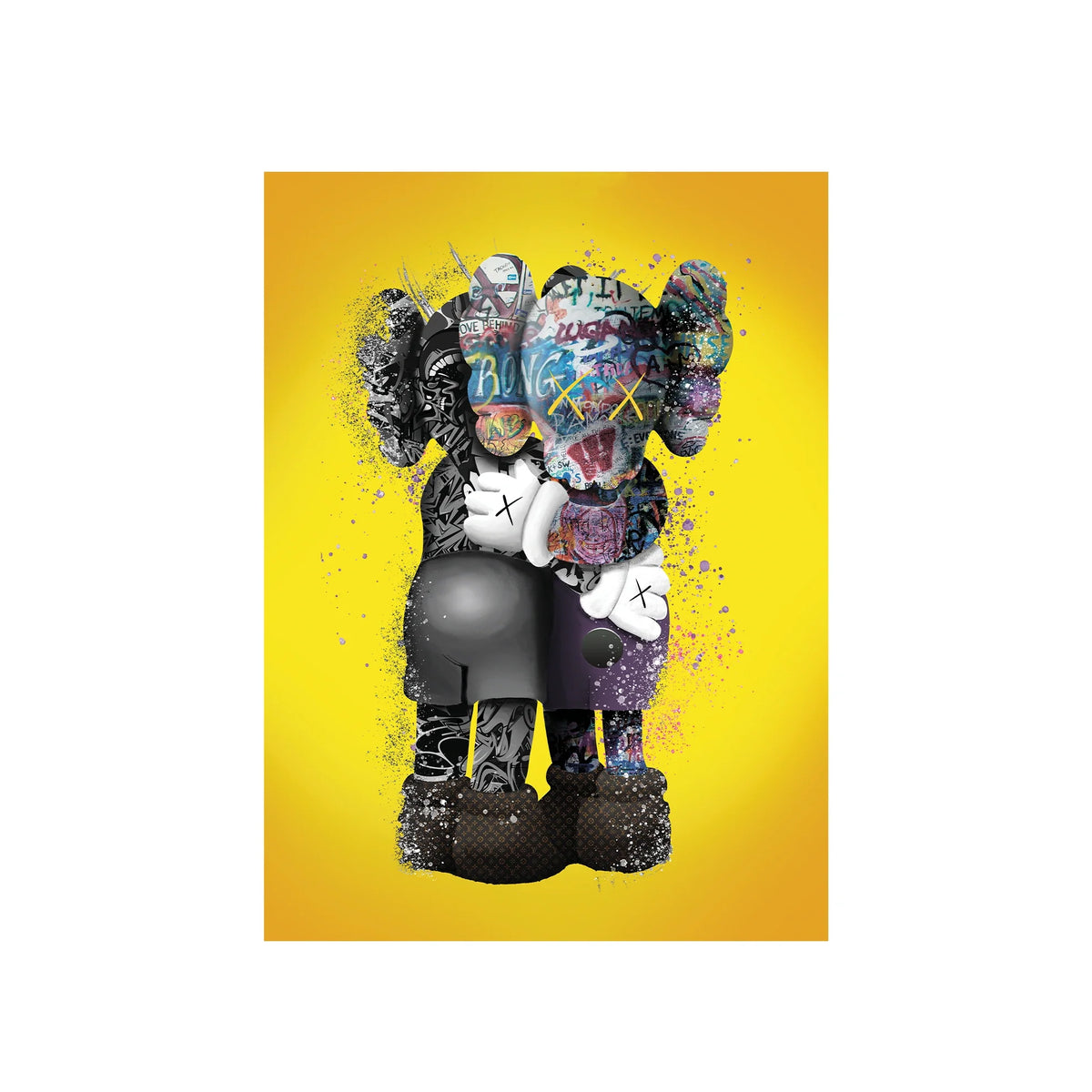 KAWS Canvas Wall Art –  Hug Yellow Edition
