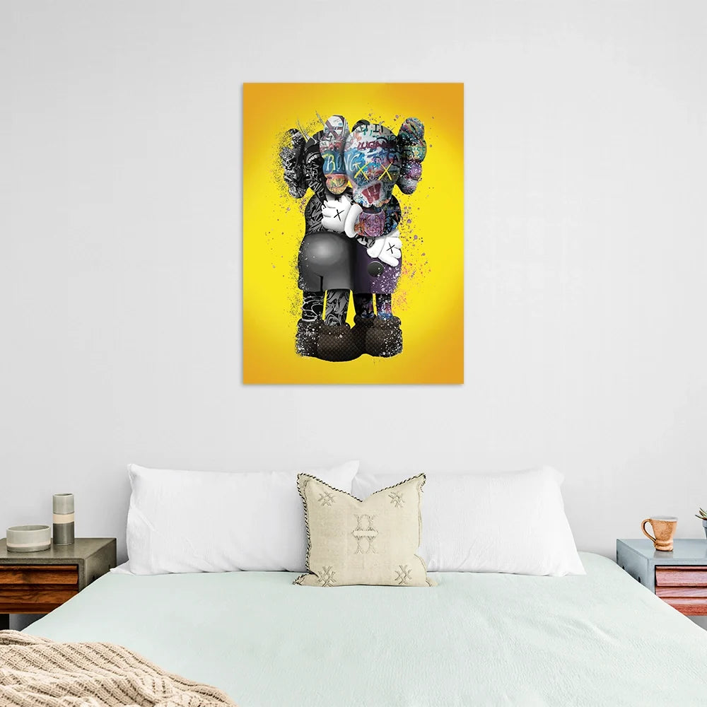 KAWS Canvas Wall Art –  Hug Yellow Edition