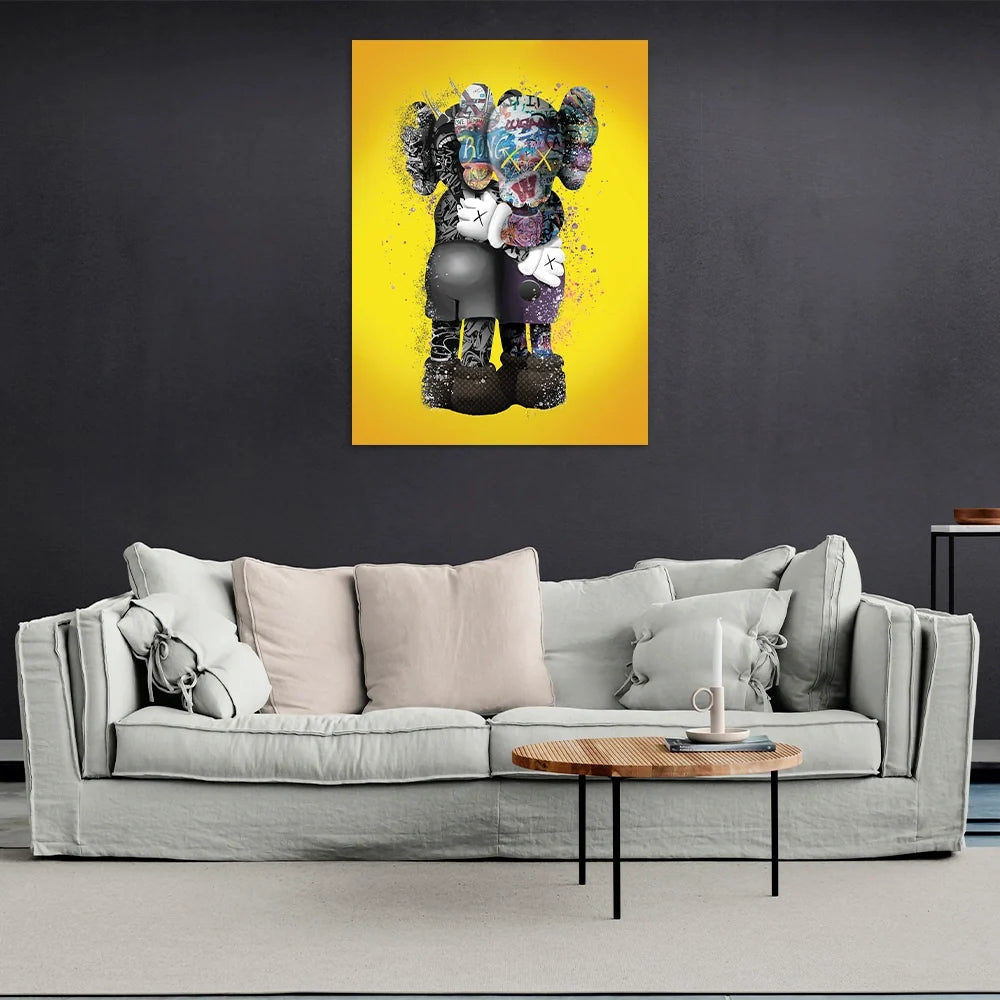 KAWS Canvas Wall Art –  Hug Yellow Edition