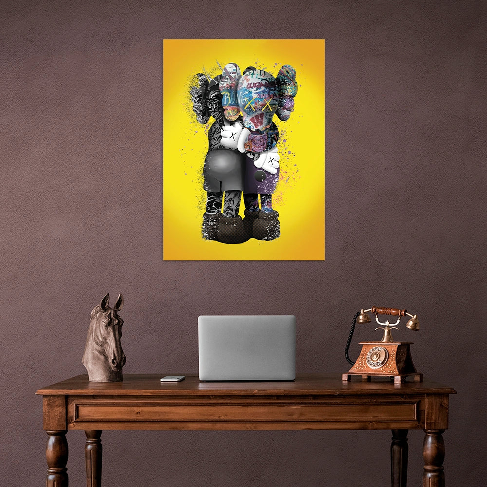KAWS Canvas Wall Art –  Hug Yellow Edition