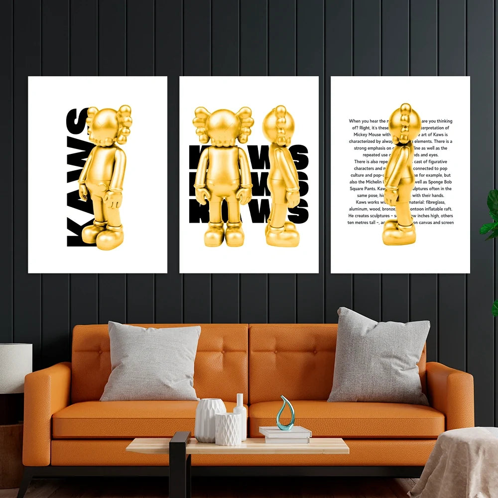 KAWS CANVAS Wall Art Collection: Gold Edition one