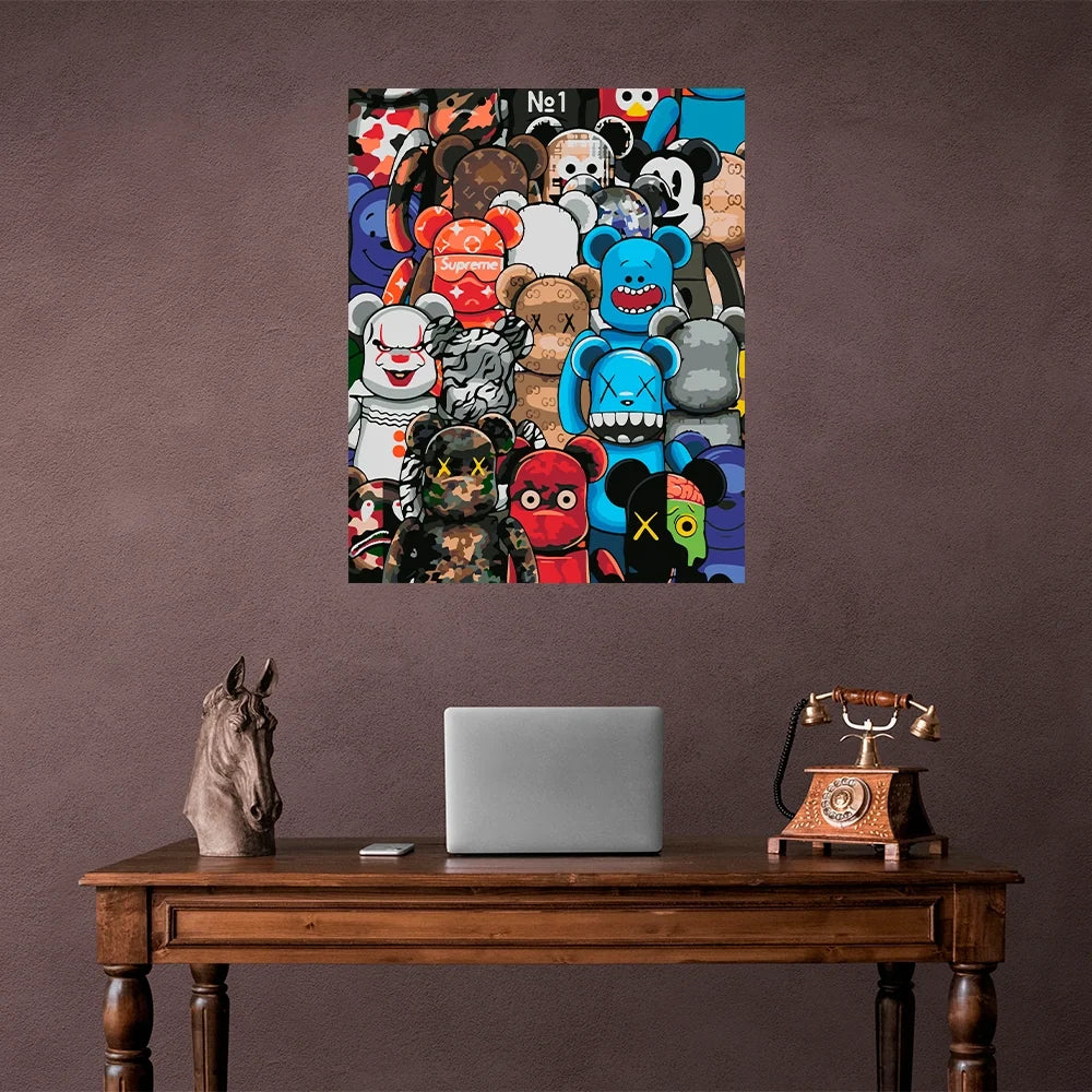 Vibrant Bearbrick Collection Canvas Art - Colorful Street Art Inspired Print for Urban Decor