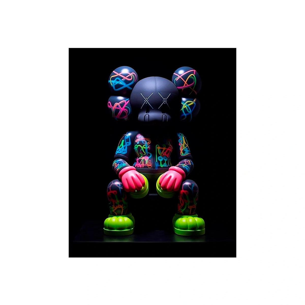 KAWS Neon Bearbrick Figure Canvas Wall Art - Bold Street Art Style Print for Modern Home Decor