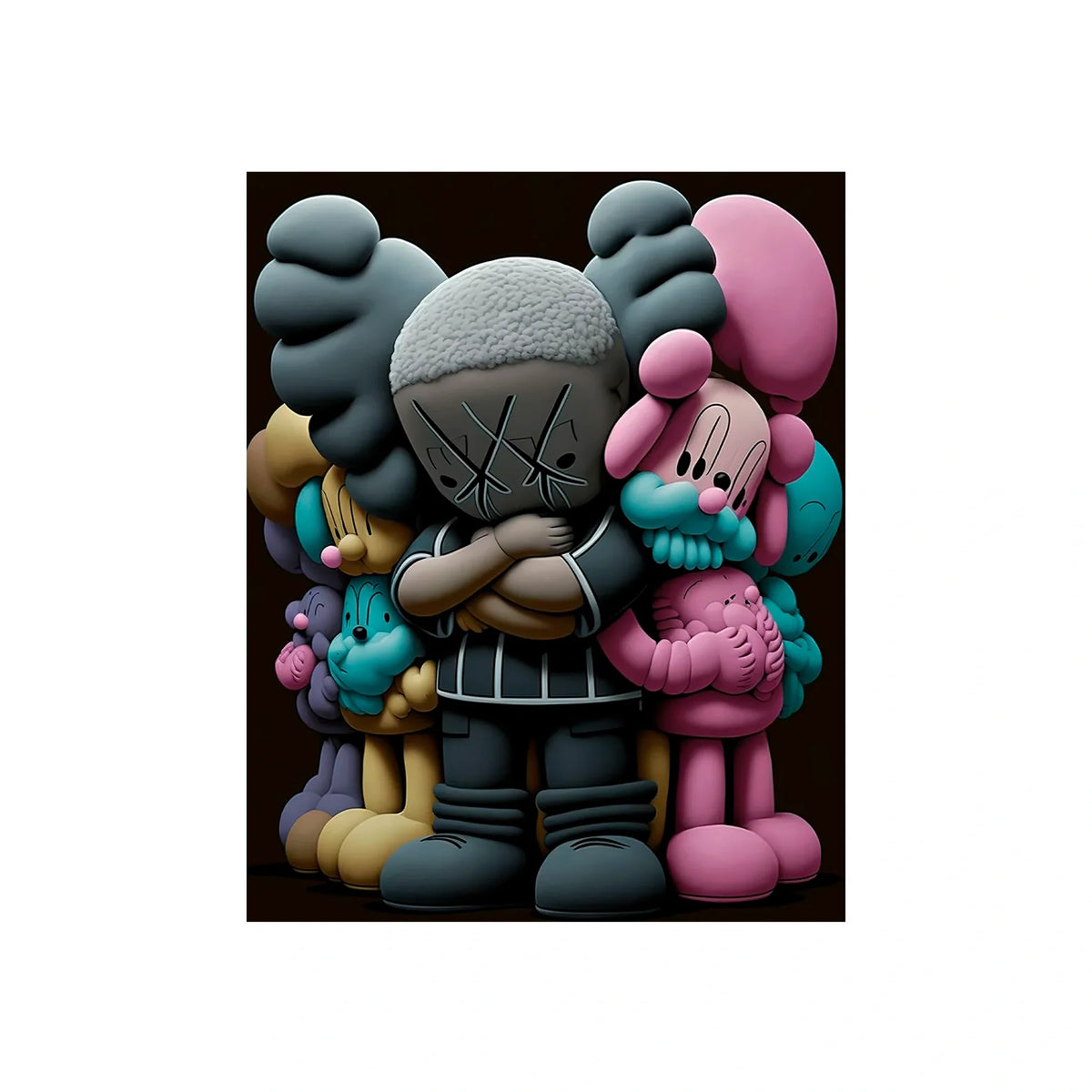 Kaws Colorful Bearbrick Crew Canvas Wall Art - Playful Urban Figures for Contemporary Home Decor