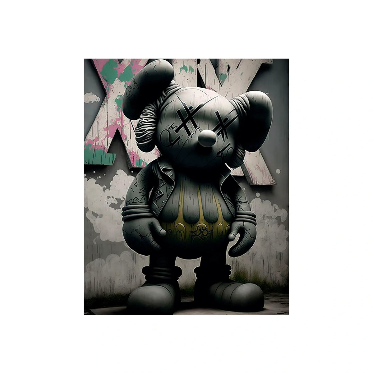 Kaws Edgy Bearbrick Street Wall Art Canvas - Bold Urban Figure Print for Contemporary Spaces