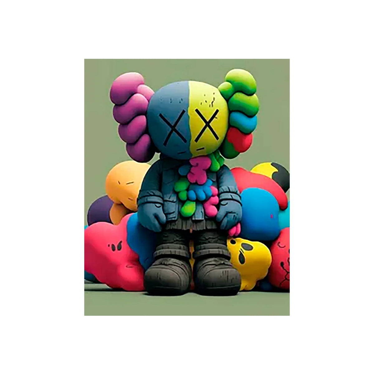 Kaws Colorful and Friends Canvas Wall Art - Whimsical Urban Character Design for Modern Decor