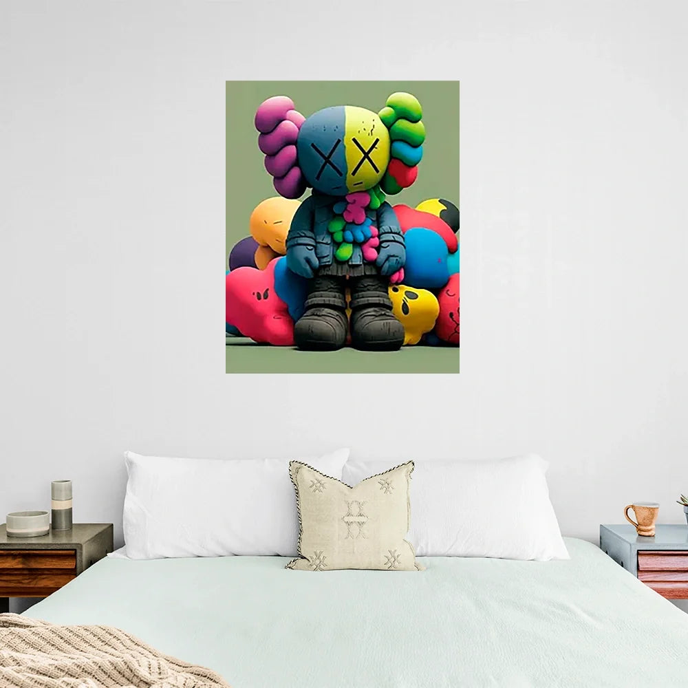 Kaws Colorful and Friends Canvas Wall Art - Whimsical Urban Character Design for Modern Decor