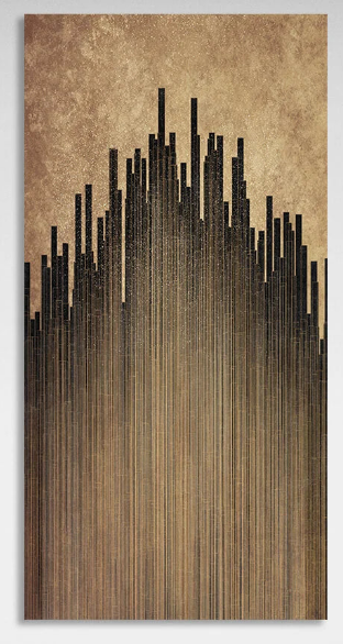 Dark vertical lines on a gold background Abstraction Canvas Wall Art Print