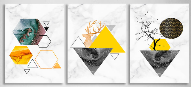 Modular yellow and gray geometric abstraction Multi Panel Canvas Wall Art Print