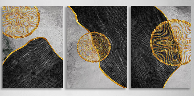 Modular geometric abstraction with golden border of figures Multi Panel Canvas Wall Art Print