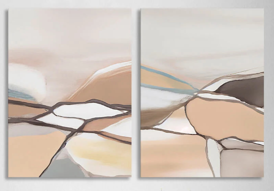 Modular pale abstract with lines Multi Panel Canvas Wall Art Print