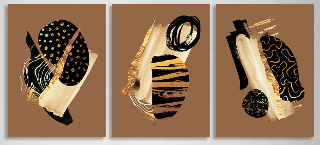 Modular abstract in gold black and beige colors Multi Panel Canvas Wall Art Print