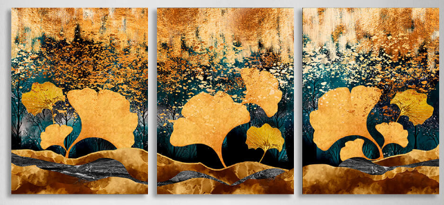 Modular yellow-gold abstract Multi Panel Canvas Wall Art Print