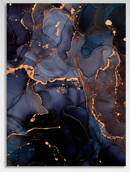 Dark blue abstract with gold elements Abstraction Canvas Wall Art Print