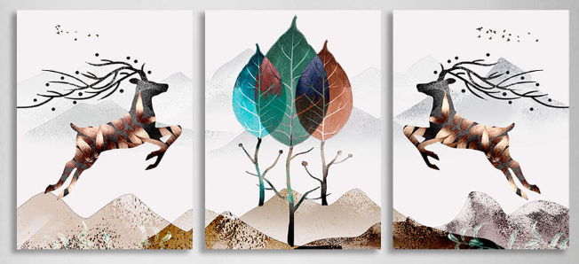 Modular abstract tree in gold style Multi Panel Canvas Wall Art Print