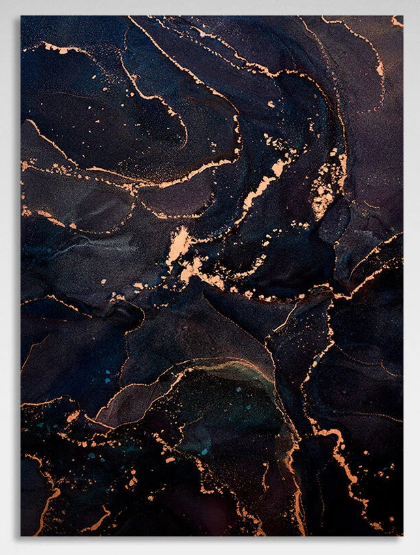 Dark blue and gold Abstraction Canvas Wall Art Print