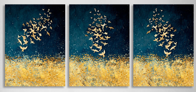 Modular abstraction in shades of gold and blue Multi Panel Canvas Wall Art Print